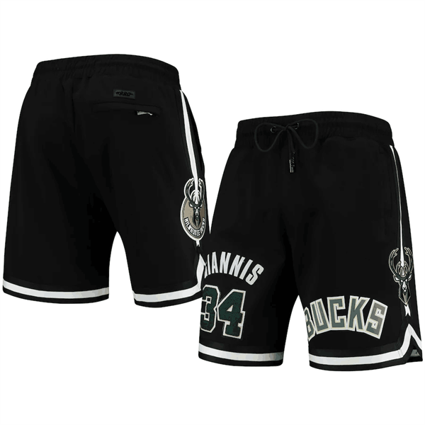 Men's Milwaukee Bucks #34 Giannis Antetokounmpo Black Shorts